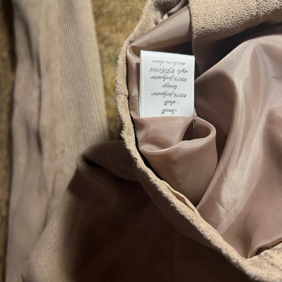 QUINN Full Zip Up Zip Pockets Tan Faux Suede Lined Jacket Women's Size small - Picture 6 of 9